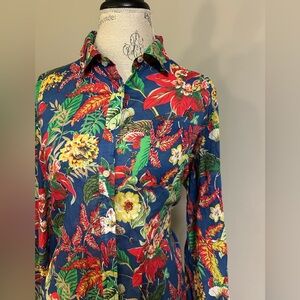 Talbots Long Sleeve Colorful Floral Button Down Shirt Lightweight Tropical XL
